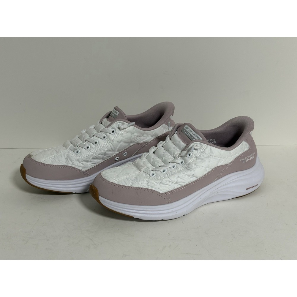 Skechers Women's Slip-Ins Contour Foam shoes, White & Purple, Size 8